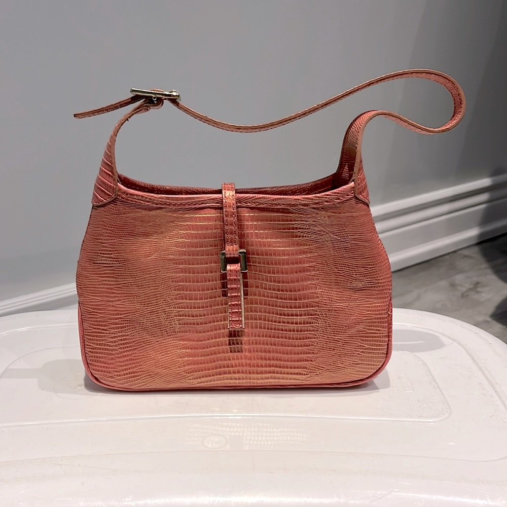 Nine West pink croc leather mini shoulder bag with gold detail